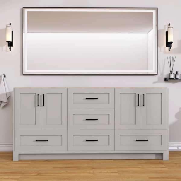 Bath Vanity Cabinet without Top Freestanding Solid Wood 72 in. W x 22 in. D x 34 in. H Bathroom Cabinet Light Gray