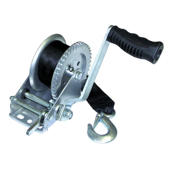 Invincible Marine 1200 lb. Zinc-Plated Trailer Winch with 20 in. Strap and Hook, Solid Gears