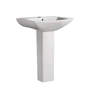Sublime Pedestal Bathroom Ceramic Vessel Sink Round Single Faucet Hole in White