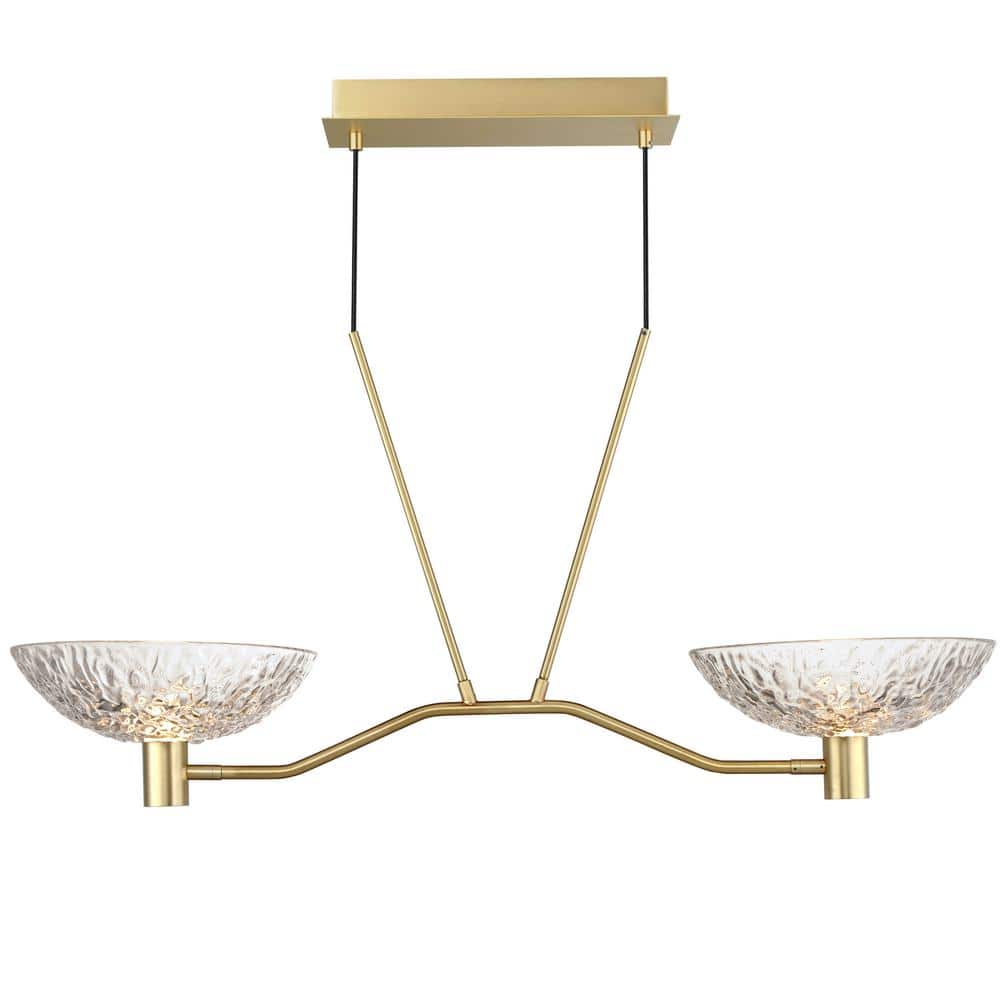 Satin Brass LED Pendant with Textured Glass Bowls