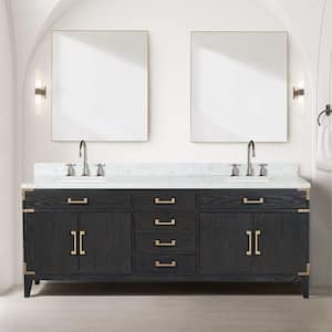 Fossa 84 in W x 22 in D Black Oak Double Bath Vanity, Carrara Marble Top, and 36 in Mirrors