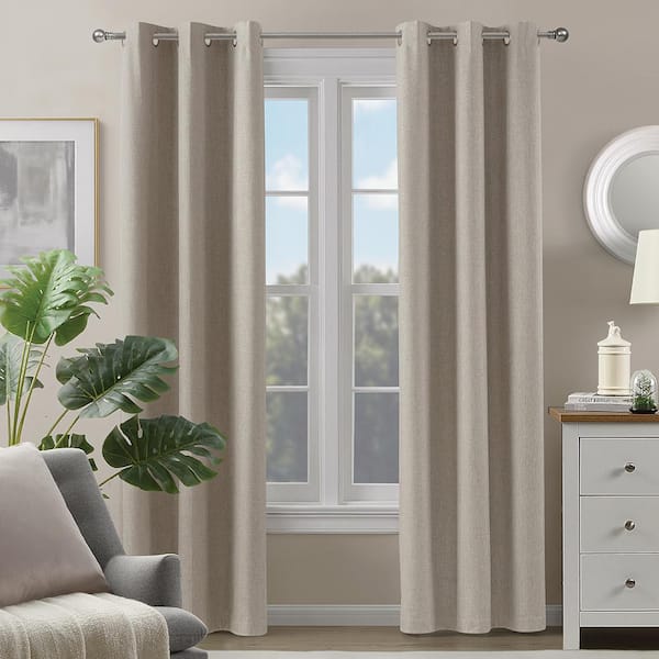 LiGHTSOUT with EnerShield Technology Fairfax Natural 38 in. W x 95 in. L Grommet 100% Blackout Curtain (Single Panel)