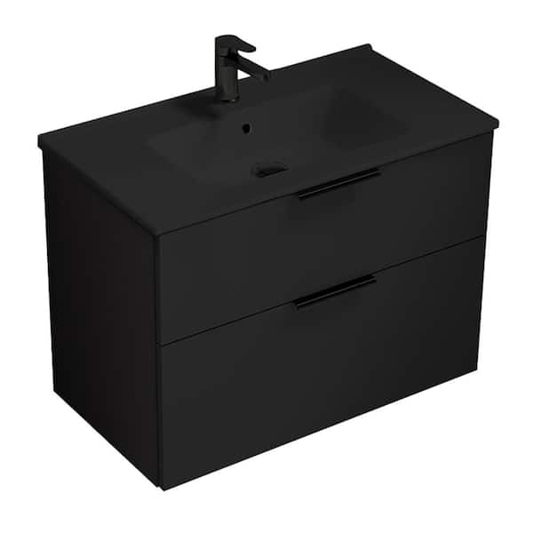 Bodrum 33.5 in. Modern Freestanding Bath vanity in Matte Black with Matte Black Ceramic Top