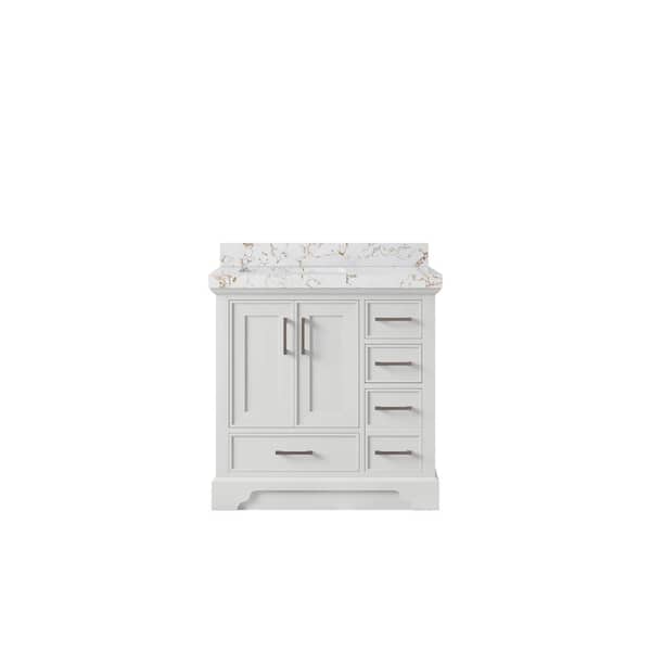 Willow Collections Charlotte 36 in. Left Offset Sink Freestanding White Bath Vanity with Viola Gold Qt. Top Unassembled
