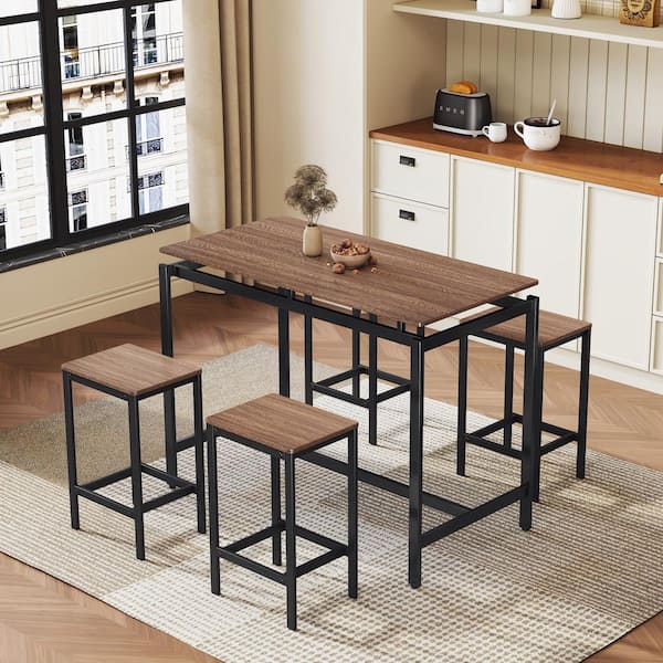 5-Piece Dark Brown MDF Top Compact Bar Table Set Seats 4