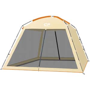 Outdoor 10 ft. x 10 ft. x 86 in. 3-Person Khaki Fabric Camping Tent Screened Mesh Net