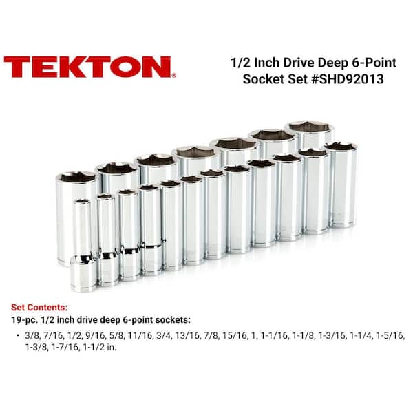 1/2 in. Drive Deep 6-Point Socket Set (19-Piece)