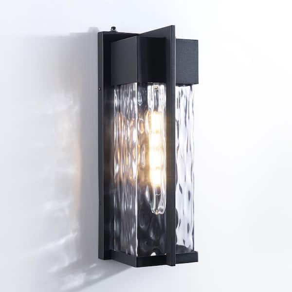 Maxax Montpelier Black 18'' H Hardwired Water Glass Dusk to Dawn Outdoor Wall Lantern Sconce Dimmable E26 Bulb Included