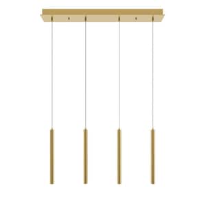 Eli Integrated LED Satin Brass Shaded Pendant with Satin Brass Steel Shade