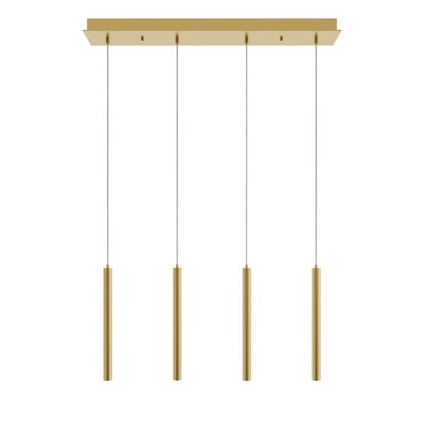 AFX Eli Integrated LED Satin Brass Shaded Pendant with Satin Brass Steel Shade
