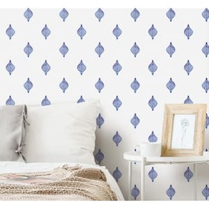 Watercolor Foulard Blue Vinyl Peel and Stick Matte Wallpaper 30.75 sq. ft.