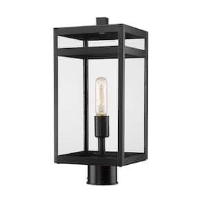 Nuri 1-Light Black 17.75 in. Aluminum Hardwired Outdoor Weather Resistant Post Light Round Fitter with No Bulb Included