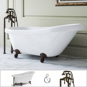 Brookdale 60 in. Acrylic Slipper Clawfoot Bathtub in White, Faucet, Ball-and-Claw Feet and Drain in Oil Rubbed Bronze