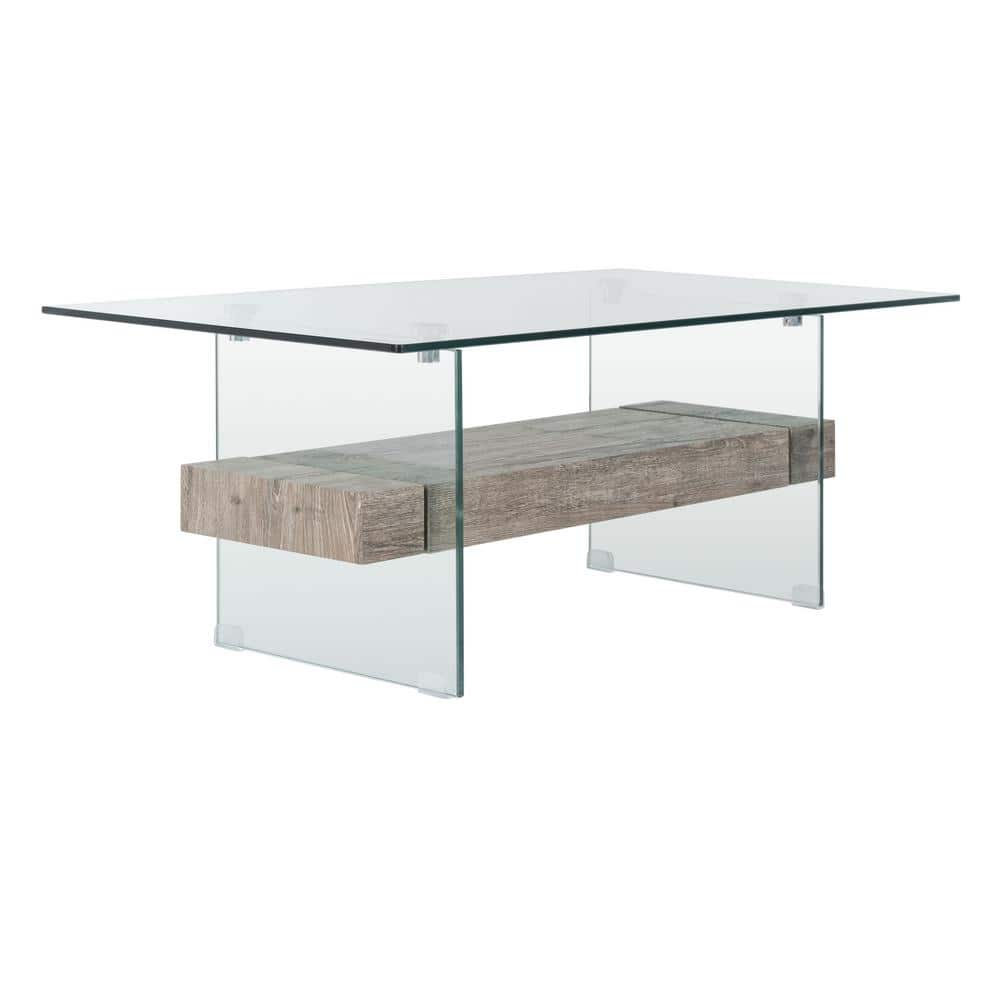 43'' Grey Oak and Glass Rectangular Transitional Coffee Table