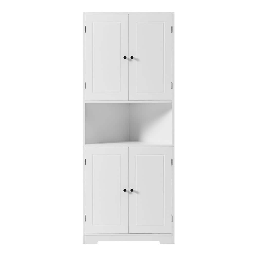 28.15 in. W x 15 in. D x 67.4 in. H White Wood Linen Cabinet with Adjustable Shelf and Storage Racks