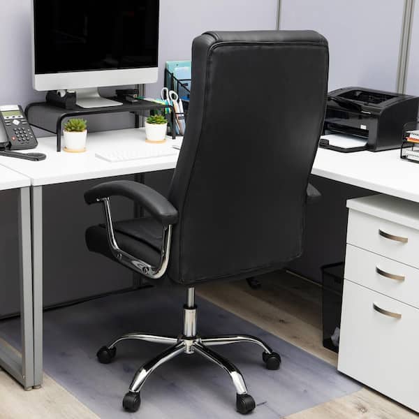 Mind Reader Executive Faux Leather Ergonomic Office Chair Height Adjustable in Black w/ Headrest 25 in. L x 22 in. W x 45-47.5 in. H