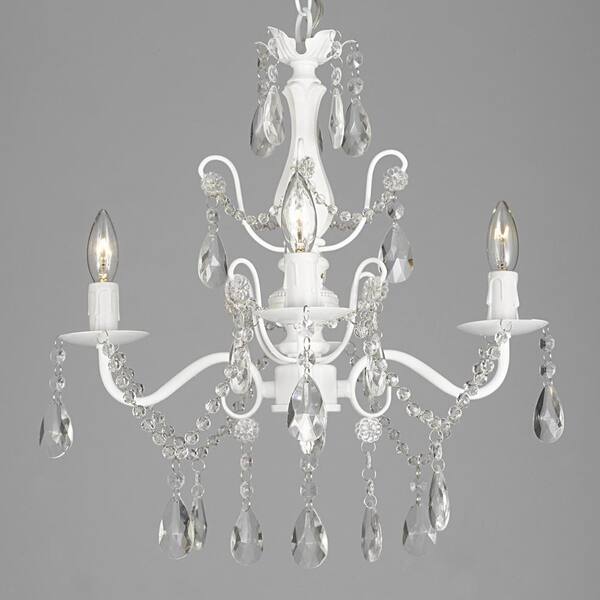 Unbranded Contemporary 4-Light White Iron and Crystal Chandelier