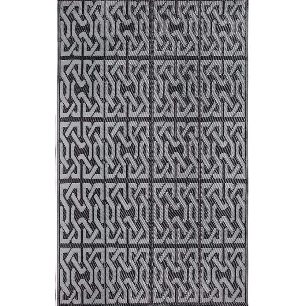 Gray 9 ft. x 12 ft. Modern Geometric Plastic Indoor/Outdoor Area Rug