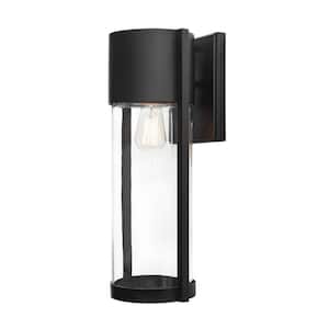 Kempster 19 in. Modern 1-Light Matte Black Modern Outdoor Wall Cylinder Light with Clear Glass