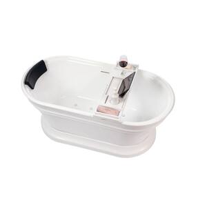 59 in. L X 30 in. W White Acrylic Freestanding Air Bubble Bathtub in White/Polished Chrome