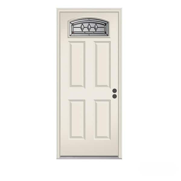 JELD-WEN 34 in. x 80 in. Camber Top Mission Prairie Primed Steel Prehung Left-Hand Inswing Front Door w/Brickmould
