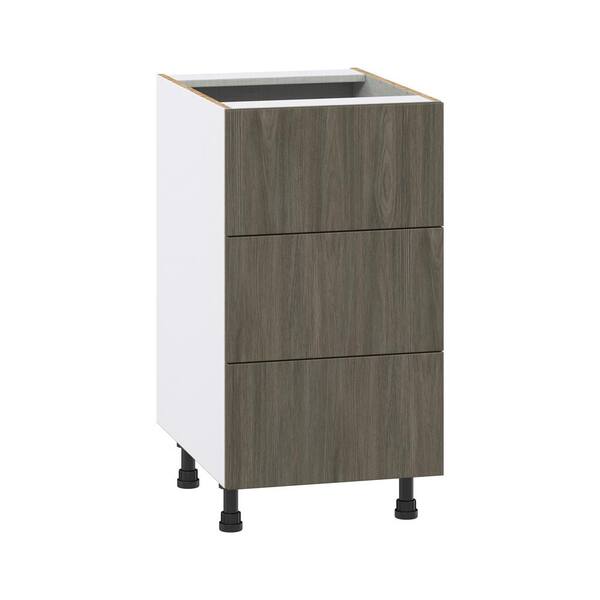 J COLLECTION 36 in. W x 34.5 in. H x 24 in. D Medora textured Slab Walnut Assembled Base Kitchen Cabinet with Three 10 in. Drawers