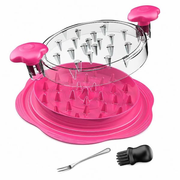 Pink Large Chicken Shredder Tool with Brush Fork Visible Design Anti Slip Strip for Chicken Breast Pork Beef Cooking