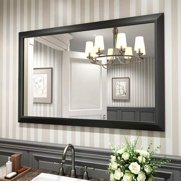 Apmir 48 in. W x 32 in. H Rectangular Aluminum Alloy Framed and Tempered Glass Wall Bathroom Vanity Mirror in Matte Black