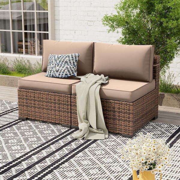 Brown Wicker Outdoor Loveseat with Cooling Cushions