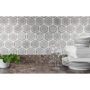 Hexagono Grigio 12.4 in. x 12.4 in. x 10 mm Polished Marble Mosaic Tile (10.6 sq. ft. / case)