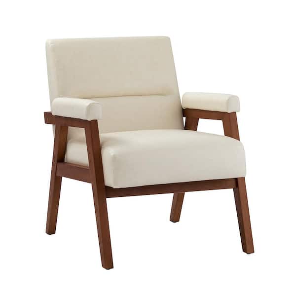 JAYDEN CREATION Eckard 25.5 in. Ivory Vegan Leather Armchair with Tufted Design