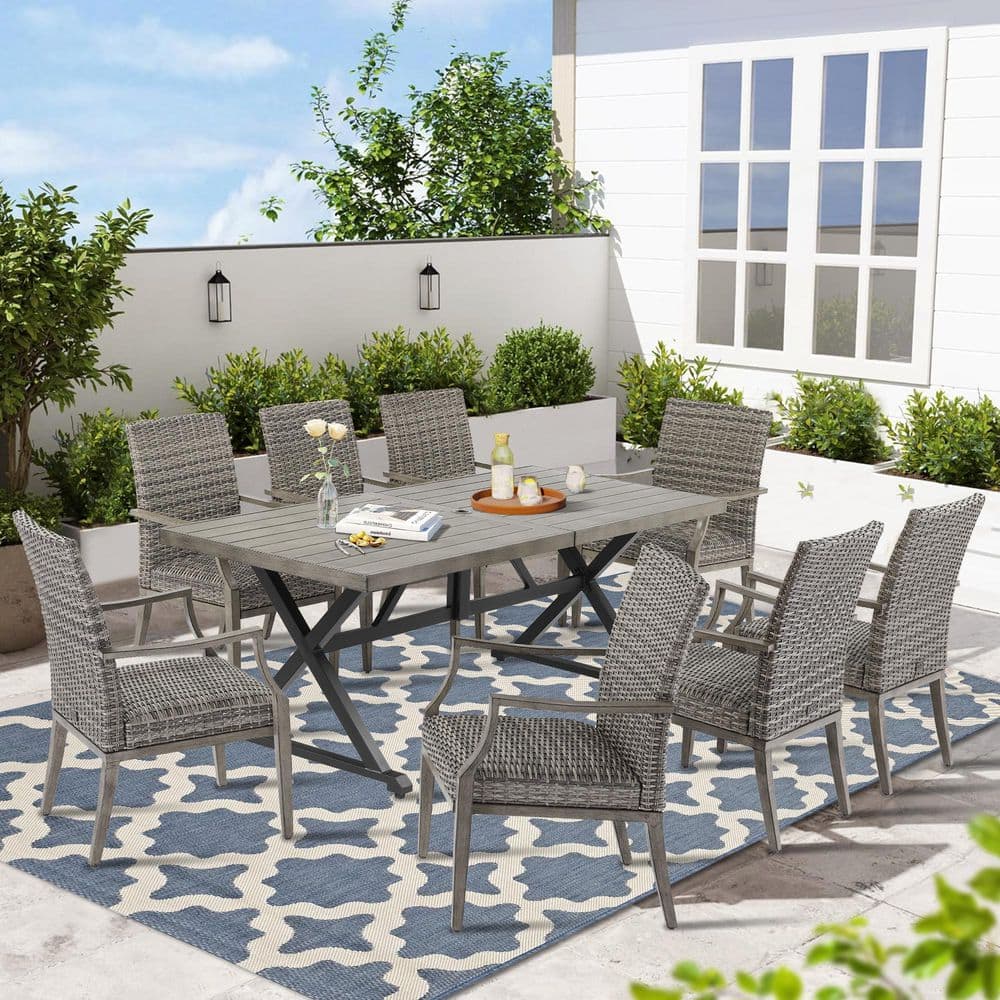 Allure 9-Piece Wicker Outdoor Dining Set, Dining Armchairs and Rectangular Dining Table price history on PriceWatchPro