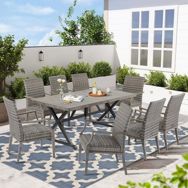 Allure 9-Piece Wicker Outdoor Dining Set, Dining Armchairs and Rectangular Dining Table