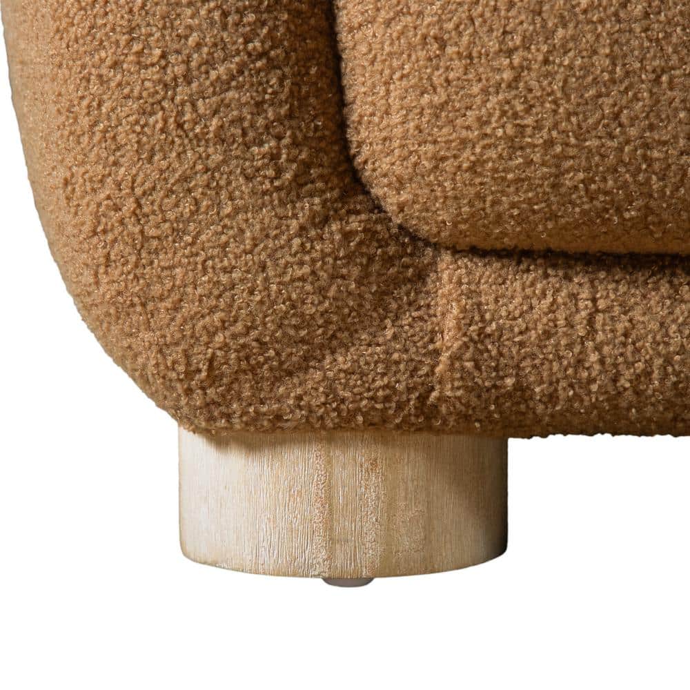 Waxley Brown Boucle Barrel Accent Chair with Wooden Legs