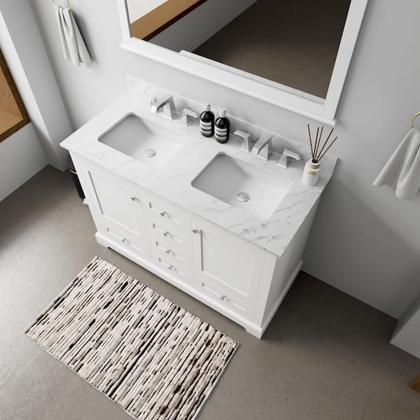 Dukes 48 in. W x 22 in. D White Double Freestanding Bath Vanity with Carrara Marble Top