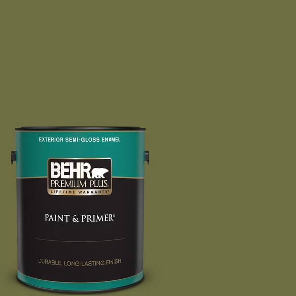 BEHR PREMIUM PLUS 1 gal. #400D-7 Jungle Trail Semi-Gloss Enamel Exterior Paint & Primer