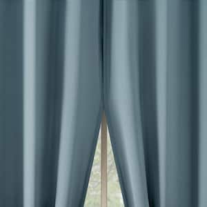 Brandon Magnetic Closure Vintage Blue Polyester 54 in. W x 63 in. L Grommet Room Darkening Curtain (Double Panel)