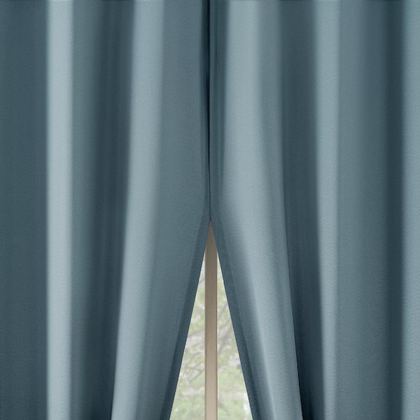 No. 918 Brandon Magnetic Closure Vintage Blue Polyester 54 in. W x 84 in. L Grommet Room Darkening Curtain (Double Panel)