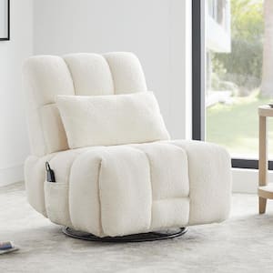 Ignatius Cream Fabric Swivel Rocker Power Recliner Chair with Metal Frame and Storage Pocket for Living Room, Bedroom