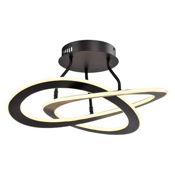 19.69 in. W x 9.37 in. H 2-Light Integrated LED Dimmable Semi-Flush Mount Ceiling Light in Black