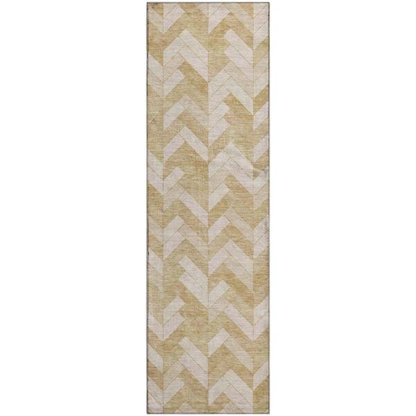 Mayfield Premium Machine Washable Abstract AMF2297 Wheat 2 ft. x 7 ft. Runner Rug