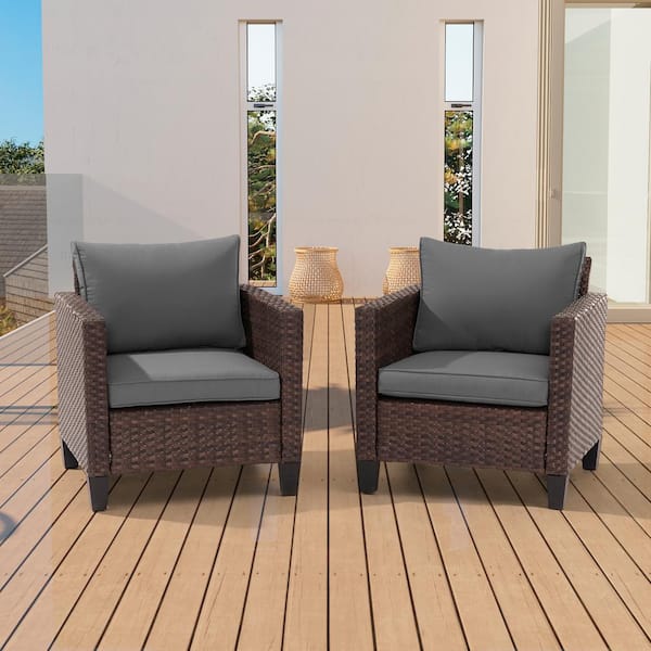 Sonkuki 2-Piece Patio Sofa Brown Wicker Outdoor Single Sofa Set, Gray
