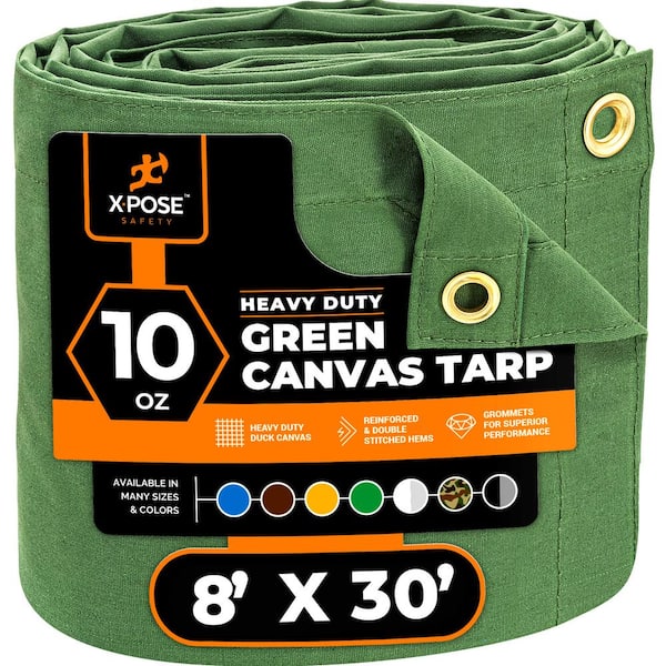 Canvas Heavy Duty 8 ft. W x 30 ft. L Green 10 oz. Tarp
