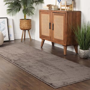 California Warm Stone 2 ft. 7 in. x 8 ft. in. Solid Indoor Ultra-Soft Fuzzy Shag Runner Rug
