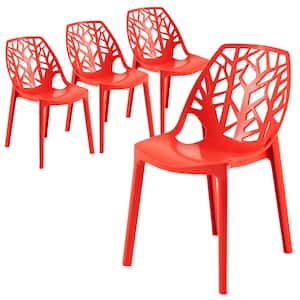 Cornelia Solid Red Plastic Dining Chair Set of 4