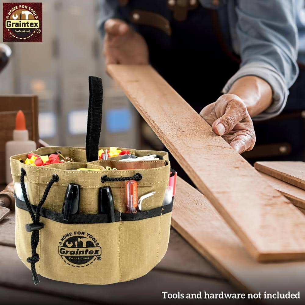 Khaki Canvas 10" Tool Grab Bag with Drawstring Closure