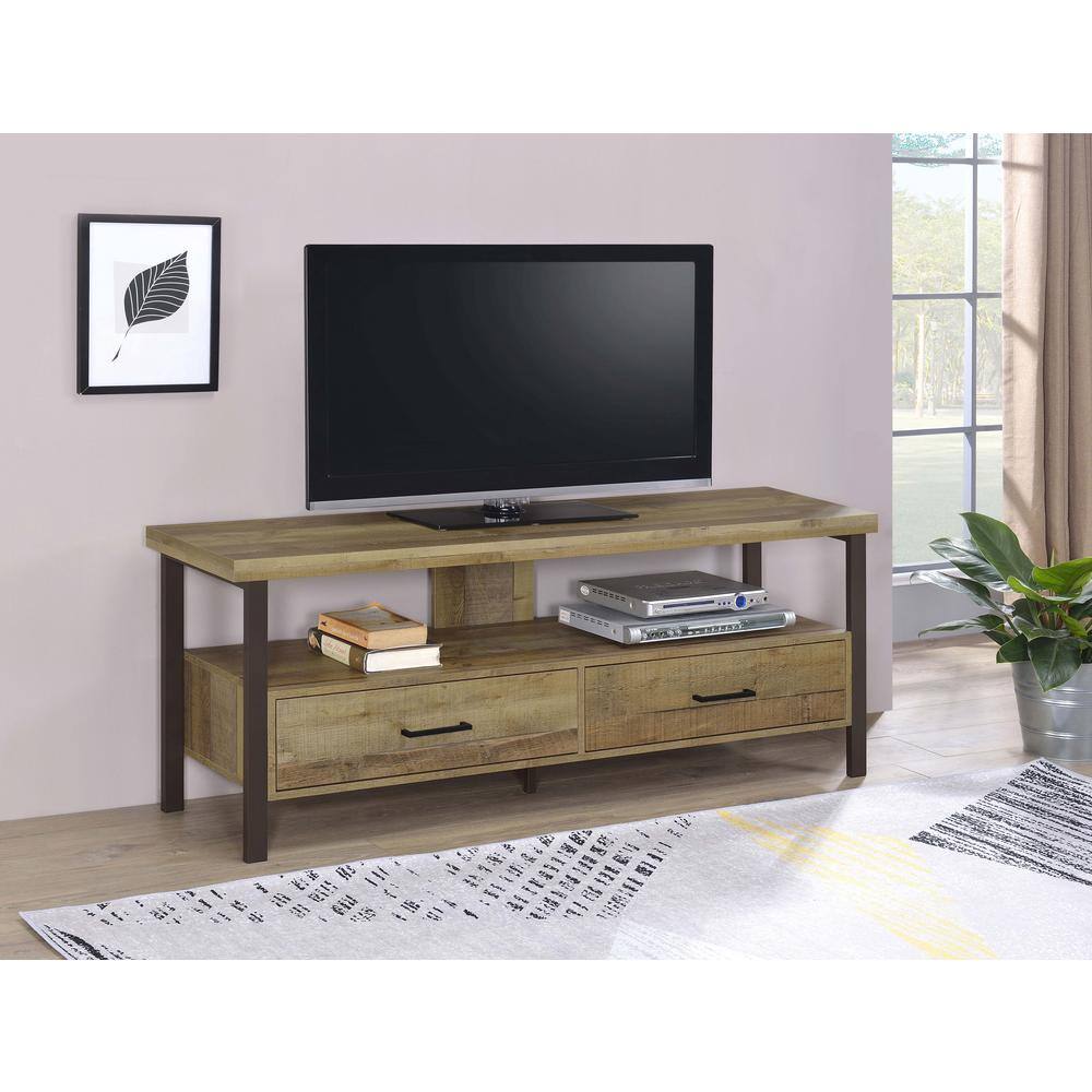 Transitional Weathered Pine and Black 59" TV Console with Cabinet