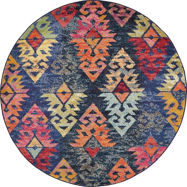 StyleWell Sedona Desert Navy/Multi-Color 6 ft. x 6 ft. Round Global Rug