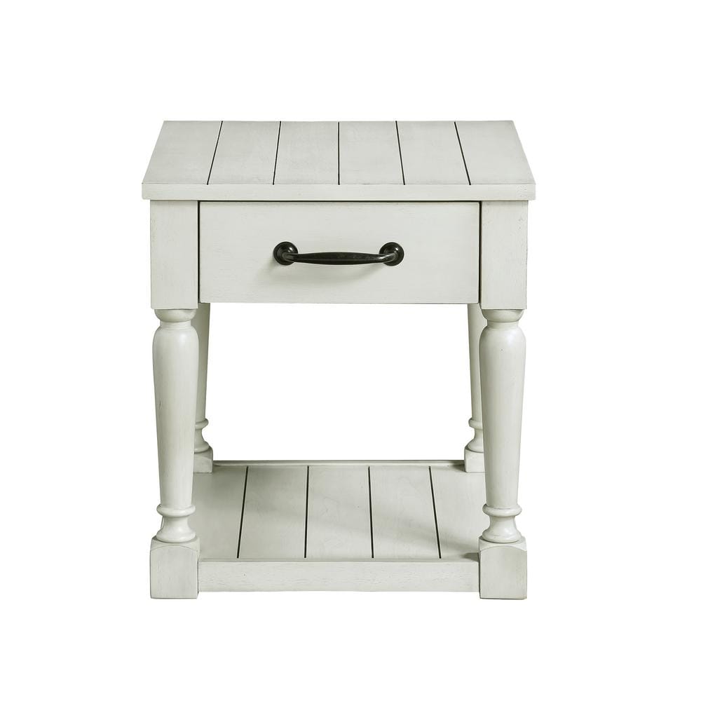 Hemingway Alabaster White Wood End Table with Storage