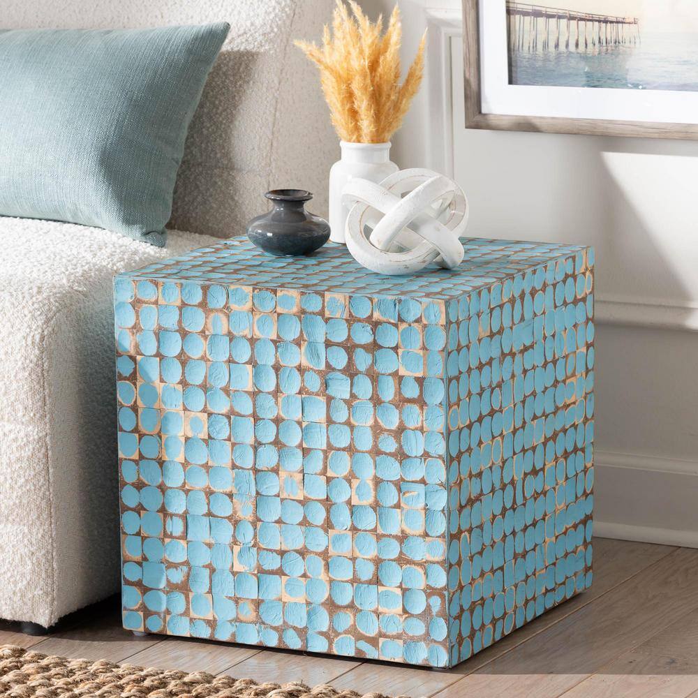 Janella 16.5 in. Sky Blue Square Coconut Shell End Table - thumbnail 7